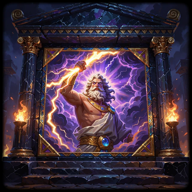 Stormgud i hvid og guld l&oslash;fter et gyldent lyn - kategori for mytologiske online slots hos Mino Casino