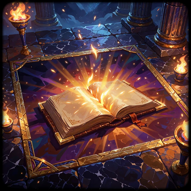&Aring;ben gammel bog med gyldne lysstr&aring;ler fra siderne - bonus buy-slots med bog-tema hos Mino Casino
